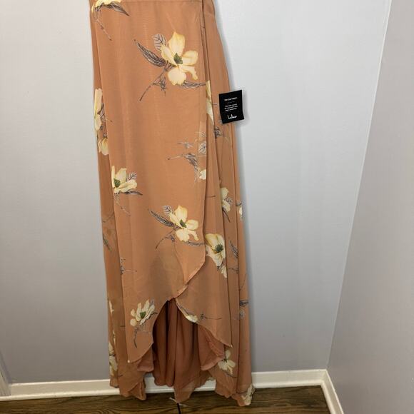 Lulu's All Mine Rusty Rose Floral Print High-Low Wrap Maxi Dress Wedding Guest L - Picture 6 of 14